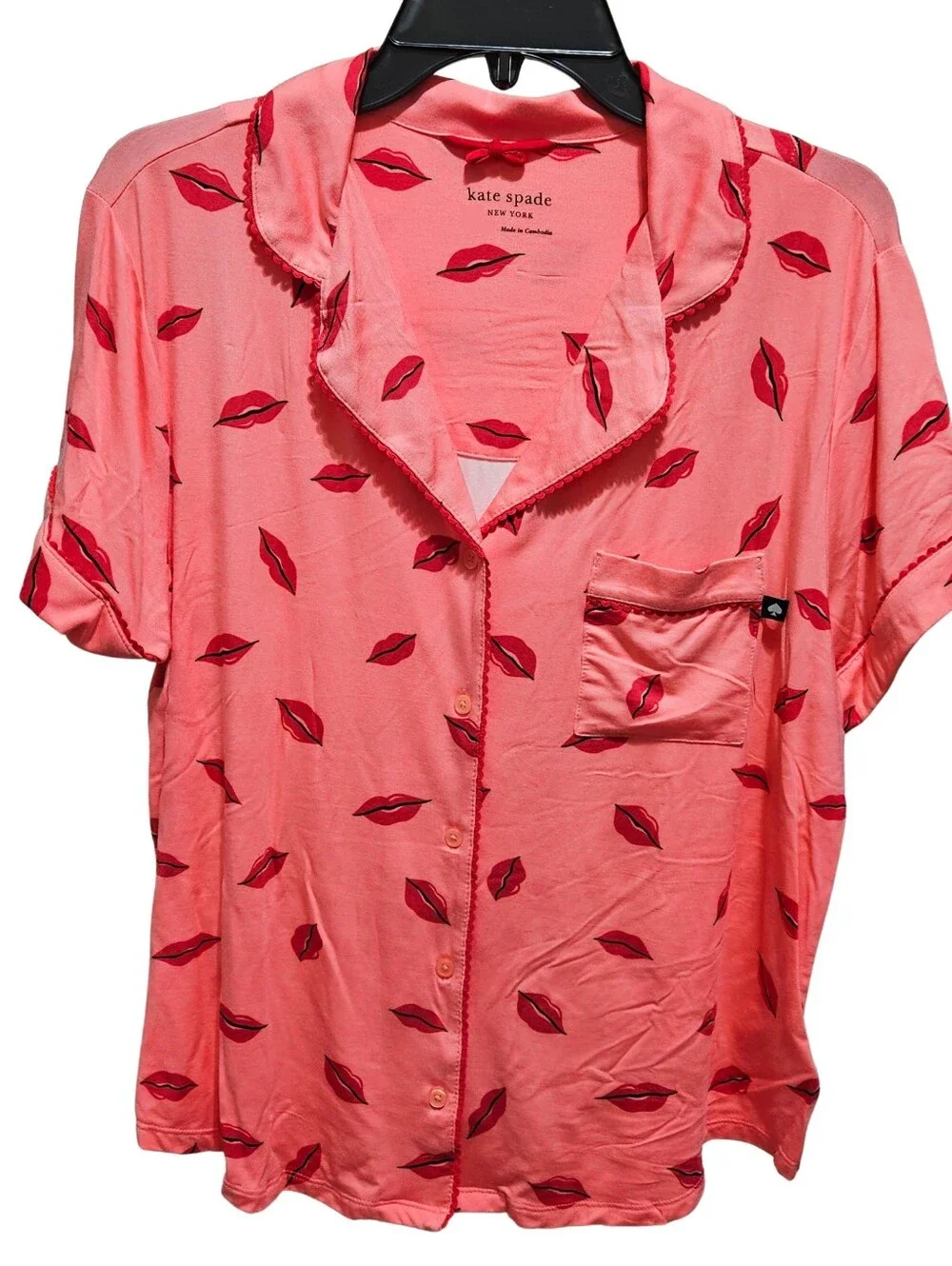 Kate Spade New York Short Sleeve Notch Collar Top & Shorts Valentine's Day NWT